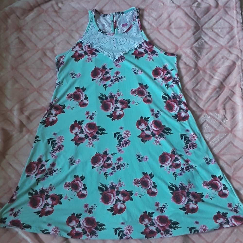 Soft, comfy teal dress with roses on it!